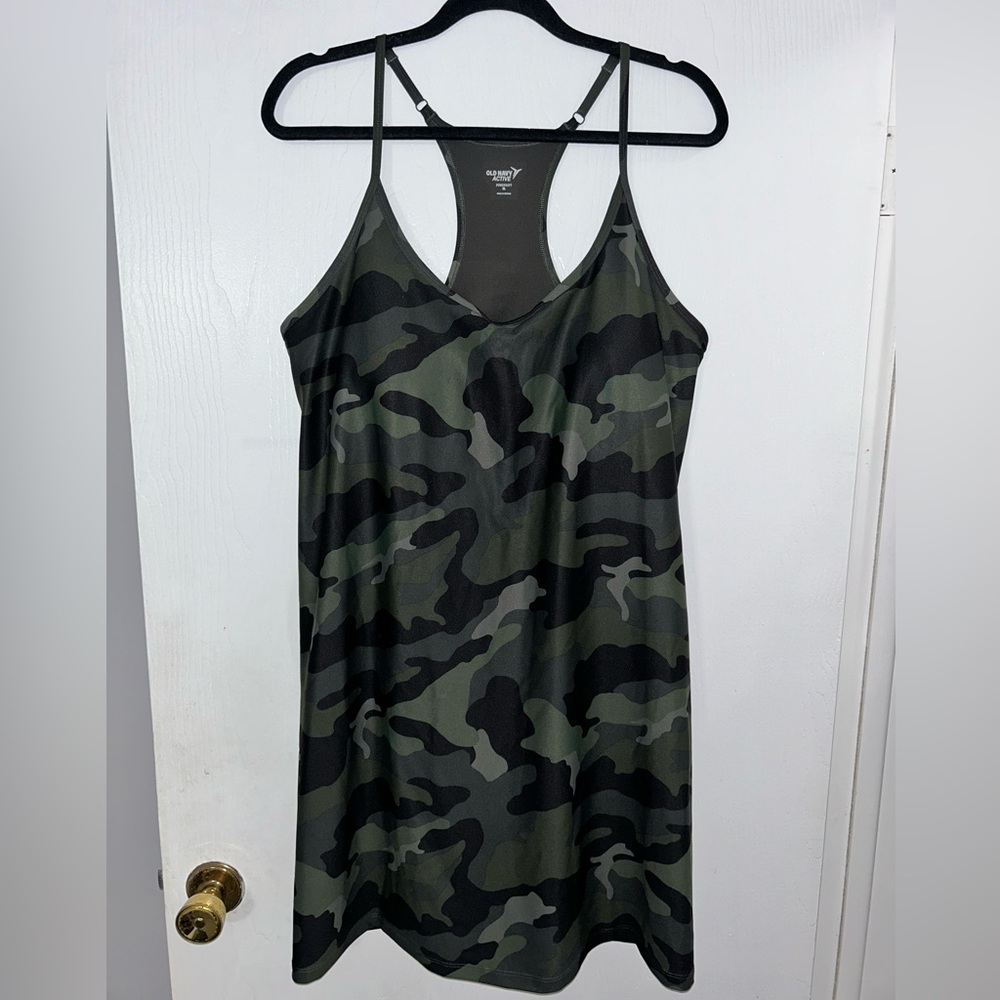 Old Navy Olive Green and Black Camo Slip Dress